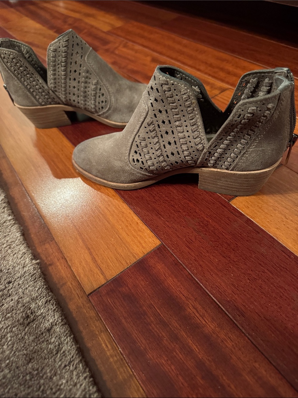 Vince Camuto Gray Suede Laser-Cut Ankle Booties